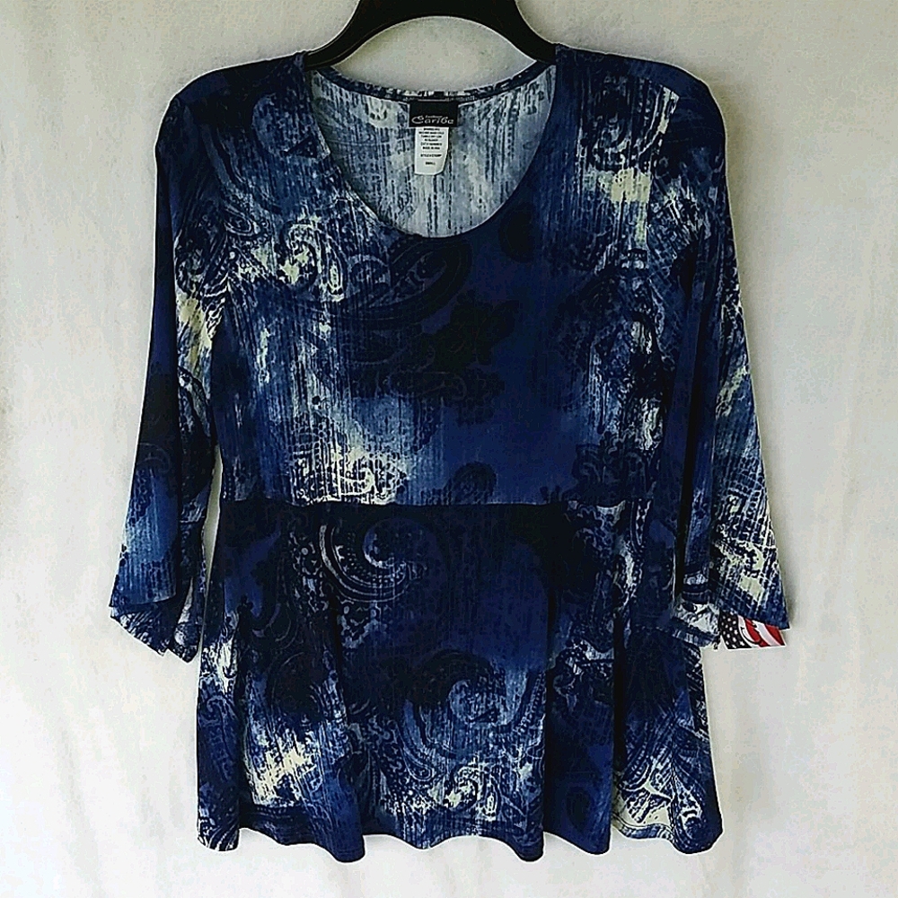NWT Caribe Paisley Tunic in Blue/Black/White!